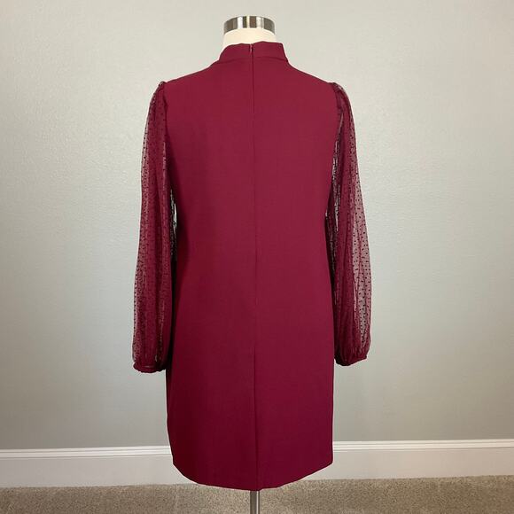 Vince Camuto Long Sleeve Mini Shift High Tie Neck Size 14W Bordeaux Red Holiday - Picture 6 of 13